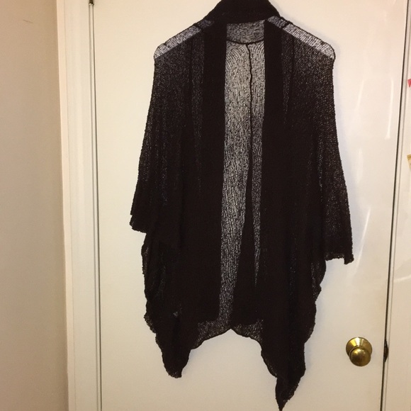 Brown Woven Knit Mesh Open Cardigan Shawl - Picture 2 of 5